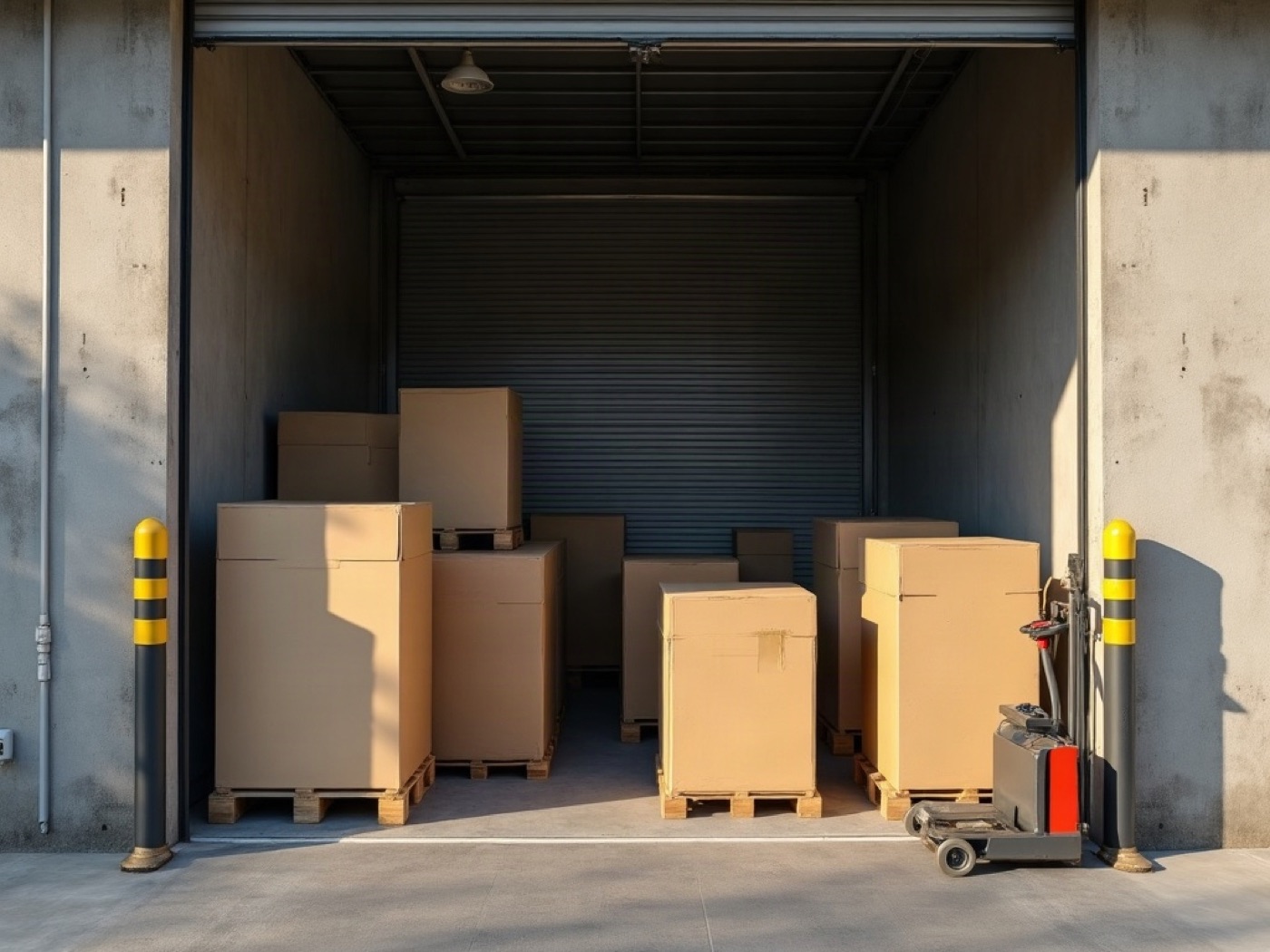 Loading dock at Calle 44 with kraft paper pallets and cardboard tubes